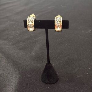 Gold & Silver Tone Huggie Earrings w Crystal Accent | Elegant